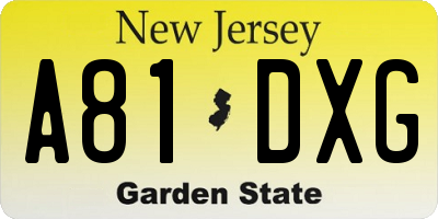 NJ license plate A81DXG