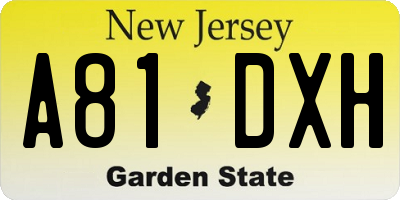 NJ license plate A81DXH
