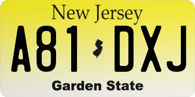 NJ license plate A81DXJ