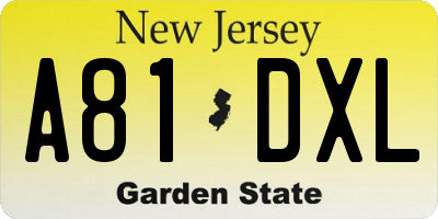 NJ license plate A81DXL