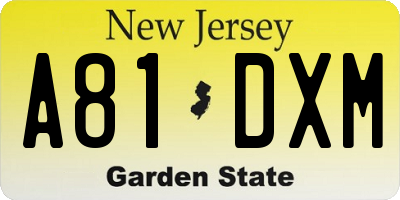 NJ license plate A81DXM