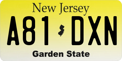 NJ license plate A81DXN