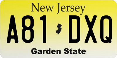 NJ license plate A81DXQ