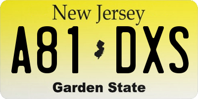 NJ license plate A81DXS