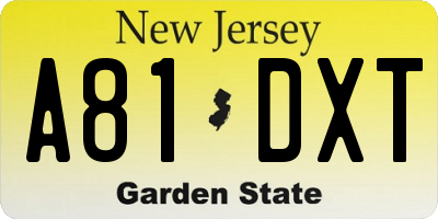 NJ license plate A81DXT