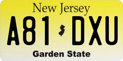 NJ license plate A81DXU