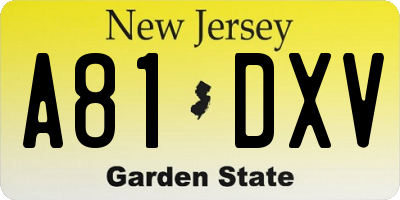 NJ license plate A81DXV