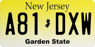 NJ license plate A81DXW