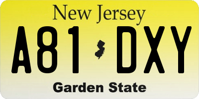 NJ license plate A81DXY
