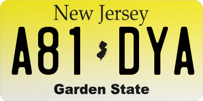 NJ license plate A81DYA