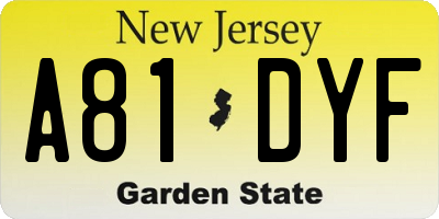 NJ license plate A81DYF
