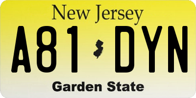 NJ license plate A81DYN