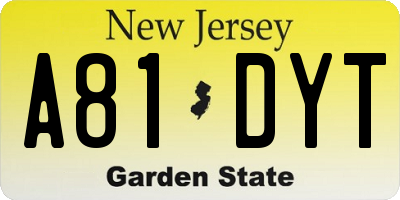 NJ license plate A81DYT