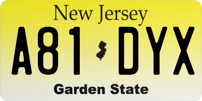 NJ license plate A81DYX