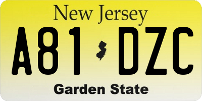NJ license plate A81DZC