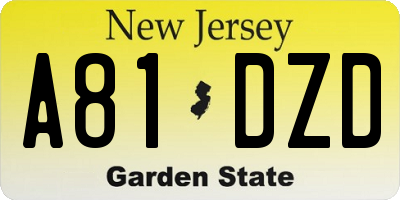 NJ license plate A81DZD