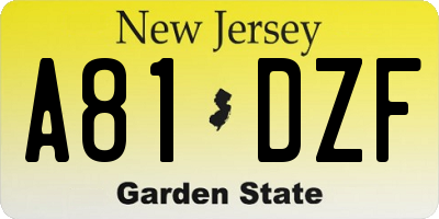 NJ license plate A81DZF