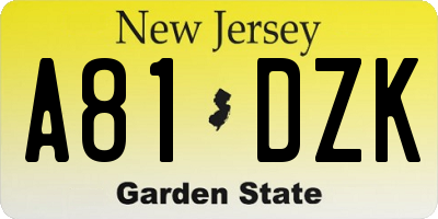 NJ license plate A81DZK