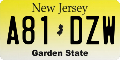 NJ license plate A81DZW