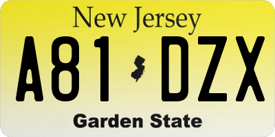 NJ license plate A81DZX