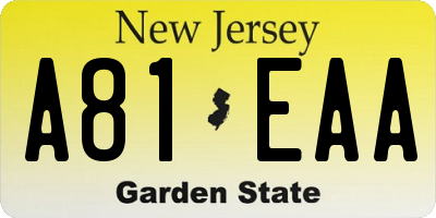 NJ license plate A81EAA