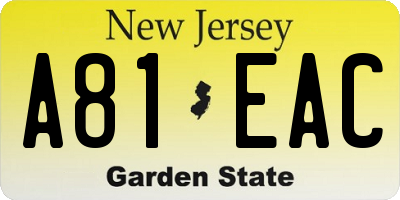 NJ license plate A81EAC