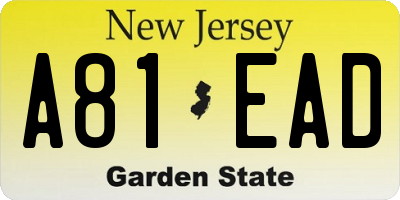 NJ license plate A81EAD