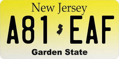 NJ license plate A81EAF