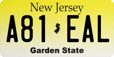 NJ license plate A81EAL