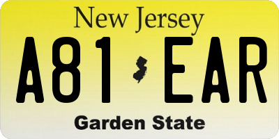 NJ license plate A81EAR