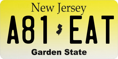 NJ license plate A81EAT