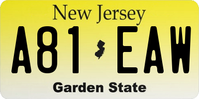 NJ license plate A81EAW
