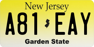NJ license plate A81EAY