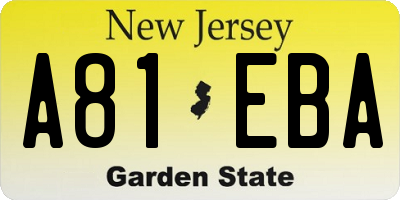 NJ license plate A81EBA