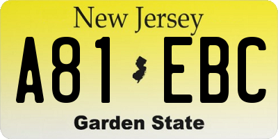 NJ license plate A81EBC