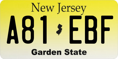 NJ license plate A81EBF