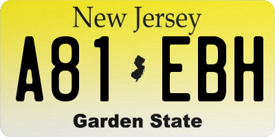NJ license plate A81EBH