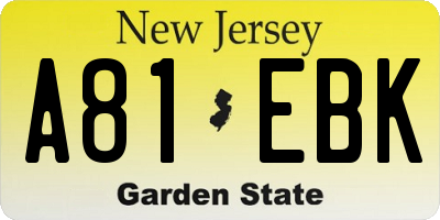 NJ license plate A81EBK