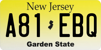 NJ license plate A81EBQ