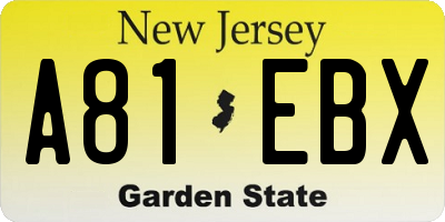 NJ license plate A81EBX