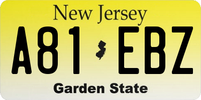 NJ license plate A81EBZ