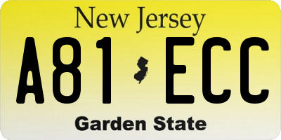 NJ license plate A81ECC