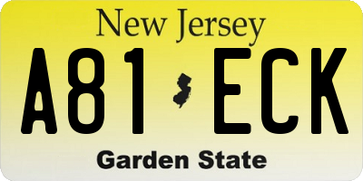 NJ license plate A81ECK