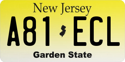 NJ license plate A81ECL
