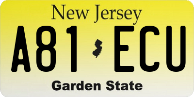 NJ license plate A81ECU
