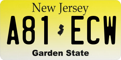 NJ license plate A81ECW