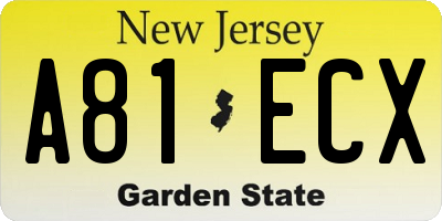 NJ license plate A81ECX
