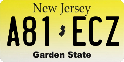 NJ license plate A81ECZ