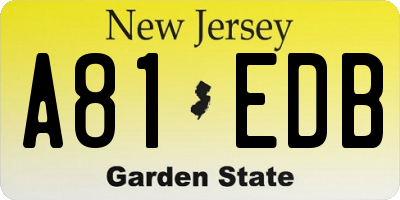 NJ license plate A81EDB