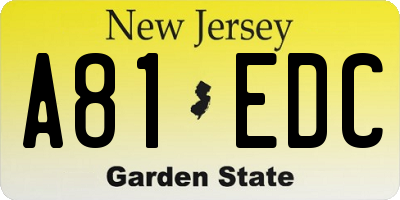 NJ license plate A81EDC